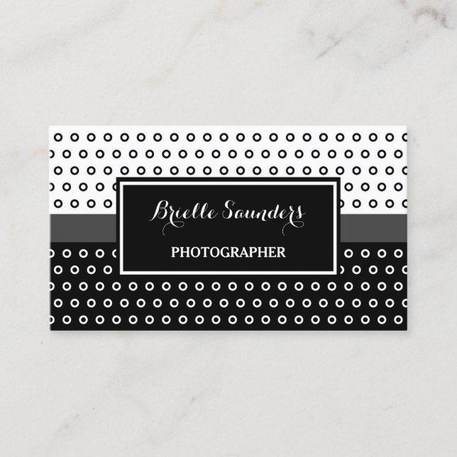Simple Dots Black and White With Gray Stripe Business Card (Front)