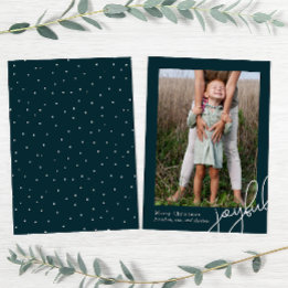 Simple Dots Teal Joyful Script Elegant Photo Holiday Card