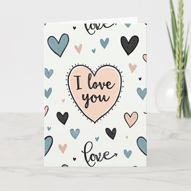 Simple Dotted Hearts Love Card (Front)