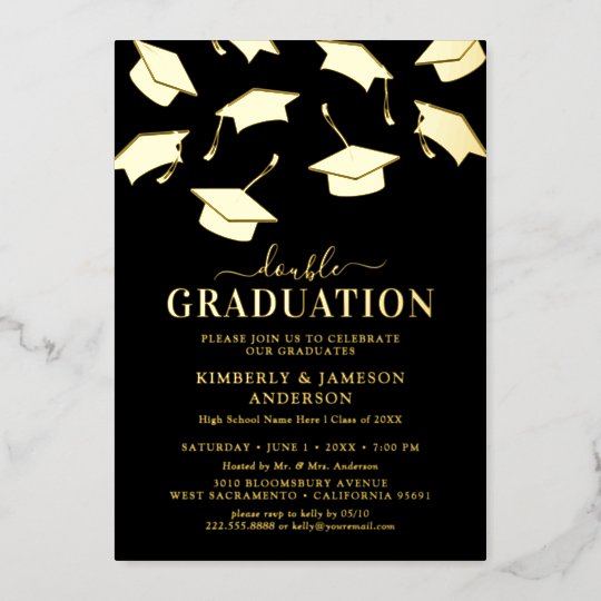 Simple Double Graduation Party Gold Foil Invitation | Zazzle.com