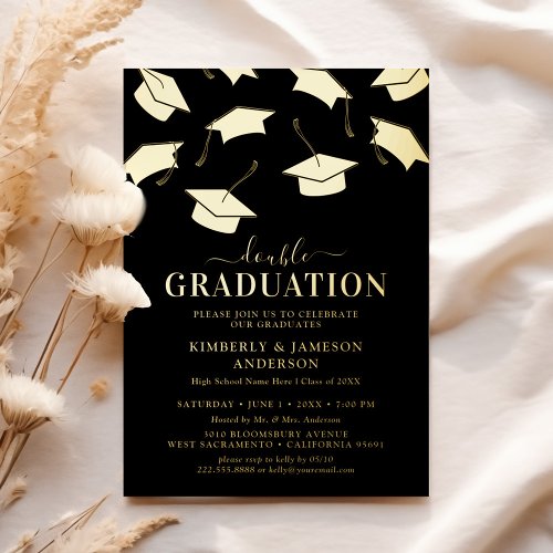 Simple Double Graduation Party Gold Foil Invitation
