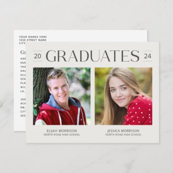 Simple Double Graduation Two Photos Cream & Gray Postcard by dulceevents at Zazzle