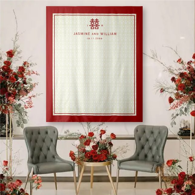 Simple Double Happiness Chinese Wedding Backdrop (Simple Double Happiness Chinese Wedding Backdrop @ fatfatin_red_knot)