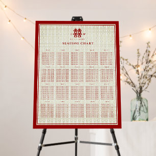 Simple Double Happiness Chinese Wedding Seat Chart Foam Board