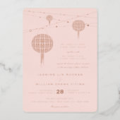 Simple Double Happiness Lanterns Chinese Wedding Foil Invitation (Front)