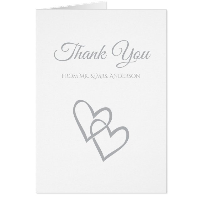 Simple Double Heart Gray Wedding Thank You Cards (Front)