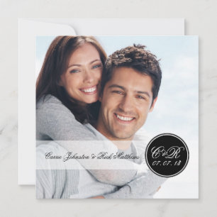 Simple Double Initials Photo Wedding Square Invitation