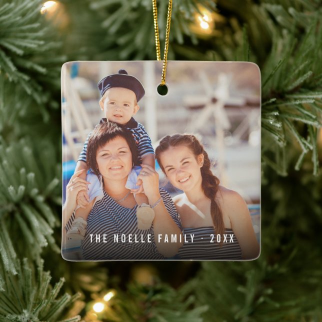 Simple Double Photo Modern Christmas Holiday Ceramic Ornament (Tree)
