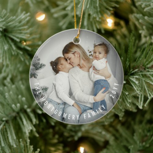 Simple Double Photo Modern Christmas Holiday Ceramic Ornament