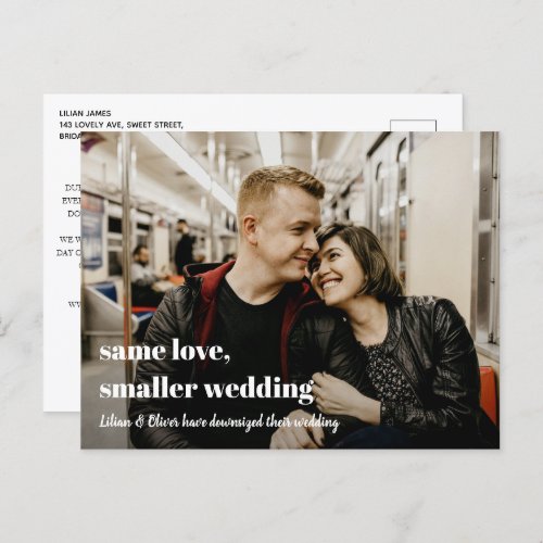 Simple Downsized Same Love Smaller Wedding Photo Announcement Postcard