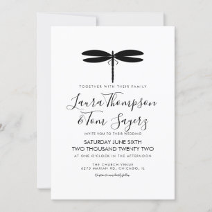 Simple Dragonfly Wedding Logo Black White Invitation