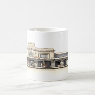 Simple Drawing Of A Retro Train Station Coffee Mug