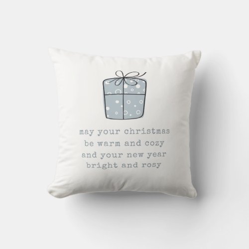 Simple Drawing Warm Cozy Quote Blue Christmas Throw Pillow