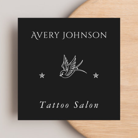 Simple Drawn Bird & Stars Tattoo Artist Salon Dark Square Business
