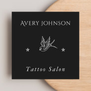 Simple Drawn Bird & Stars Tattoo Artist Salon Dark Square Business Card at Zazzle