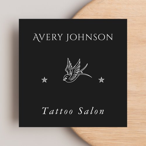 Simple Drawn Bird  Stars Tattoo Artist Salon Dark Square Business Card