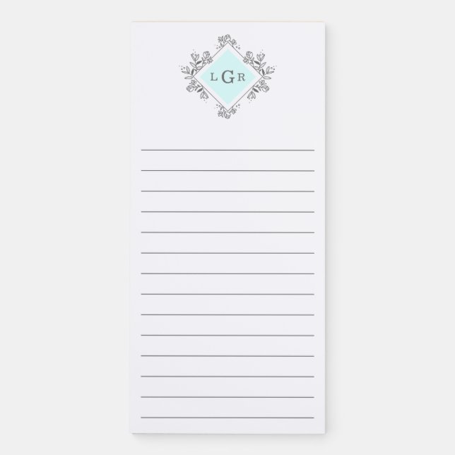 Simple Drawn Floral Blue Magnetic Notepad (Front)