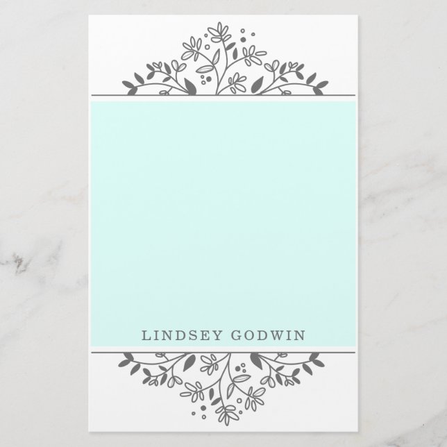 Simple Drawn Floral Blue Stationery (Front)