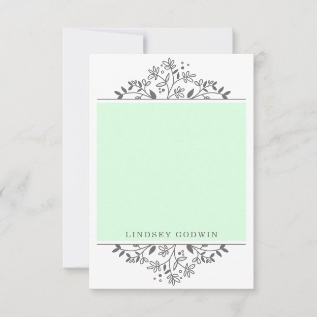 Simple Drawn Floral Green Note Card (Front)