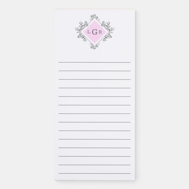 Simple Drawn Floral Pink Magnetic Notepad (Front)