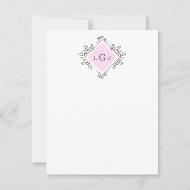Simple Drawn Floral Pink Note Card (Front)