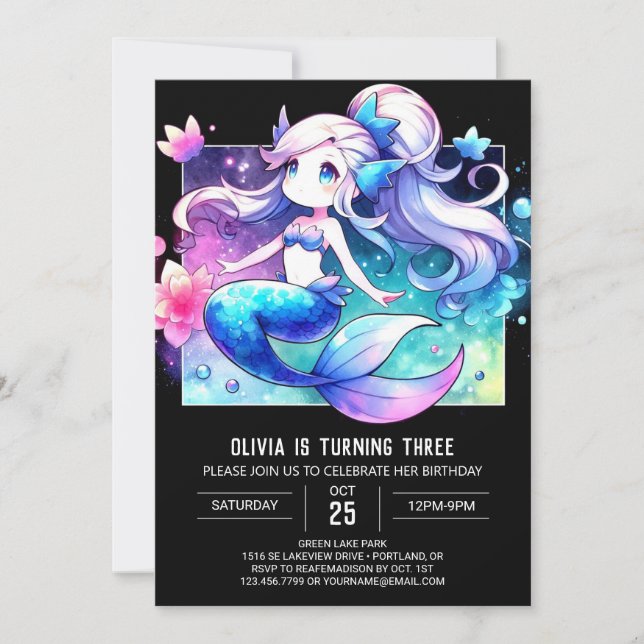 Simple Dreamy Mermaid Birthday Invitation (Front)