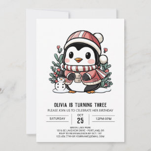 Simple Dreamy Penguin Digital Birthday Invitation