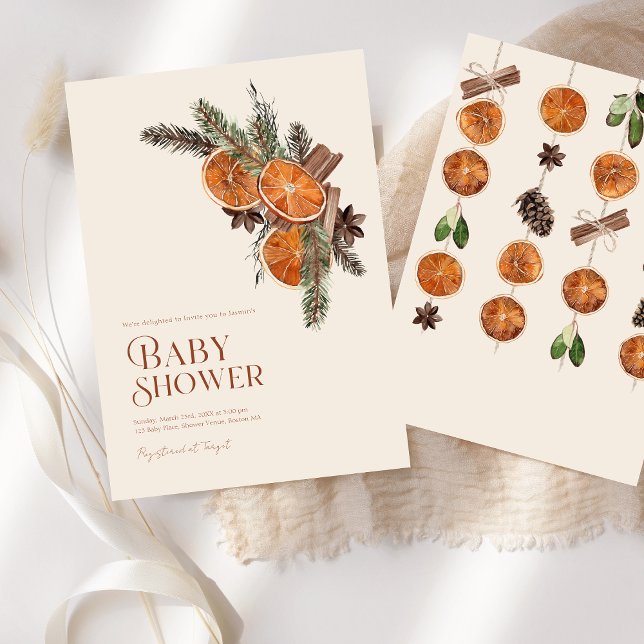 Simple Dried Orange Slices & Cinnamon Baby Shower Invitation (Simple Dried Orange Slices & Cinnamon Baby Shower Invitation)