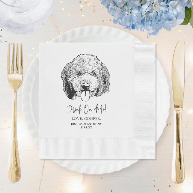 Simple Drink On Me Dog Hand Drawing Wedding Napkins (Creator Uploaded)