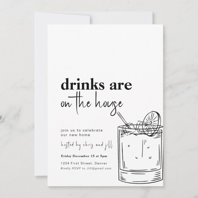Simple Drinks Are On The House Party Invitation (Front)