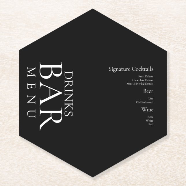 Simple Drinks Cocktail Wine Wedding  Black White M Paper Coaster (Front)