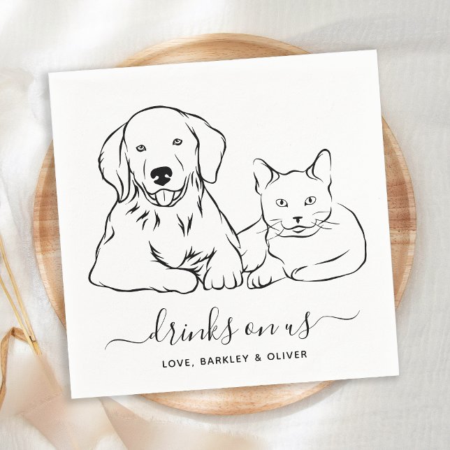 Simple Drinks On Us Minimal Dog Cat Pet Wedding  Napkins (Creator Uploaded)
