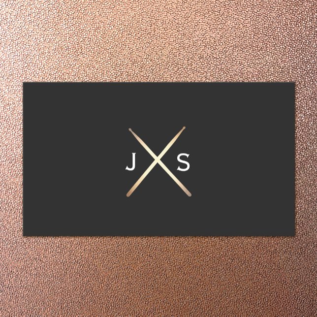 Simple Drummer Monogram Gold Drumsticks Business Card (Creator Uploaded)