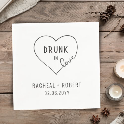 Simple Drunk In Love Modern Party Wedding Couple Napkins