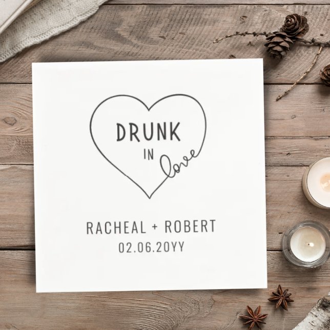 Simple Drunk In Love Modern Party Wedding Couple Napkins (Creator Uploaded)