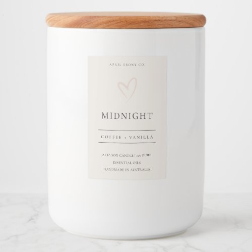 SIMPLE DUSKY EGG IVORY WHITE HEART MODERN CANDLE FOOD LABEL