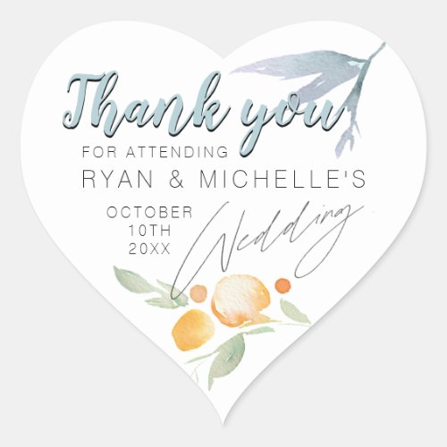 Simple Dusty Blue and Peach Floral Wedding Favor H Heart Sticker