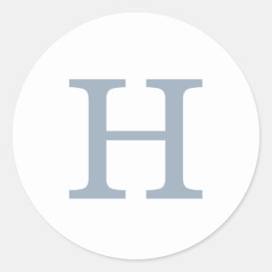 Simple Dusty Blue and White Monogram Wedding Classic Round Sticker