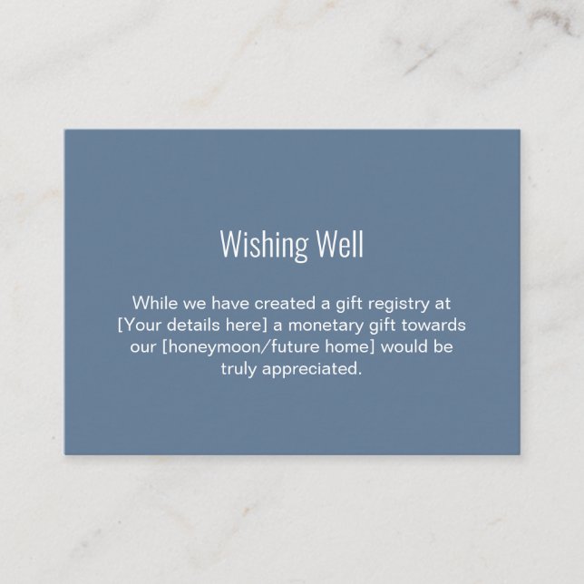 Simple Dusty Blue and White Wedding Wishing Well Enclosure Card (Front)