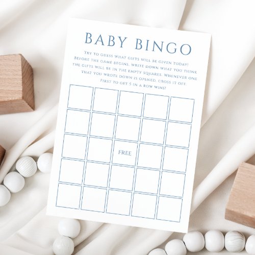 Simple Dusty Blue Baby Shower Baby Bingo Card