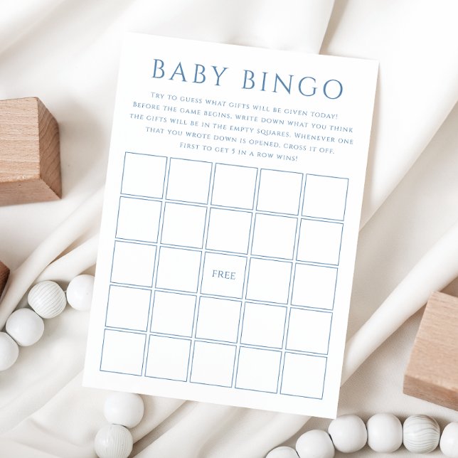 Simple Dusty Blue Baby Shower Baby Bingo Card (Creator Uploaded)