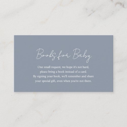Simple Dusty Blue Baby Shower Books for Baby Enclosure Card