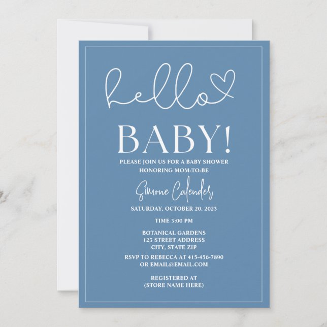 Simple Dusty Blue Baby Shower Invitation (Front)