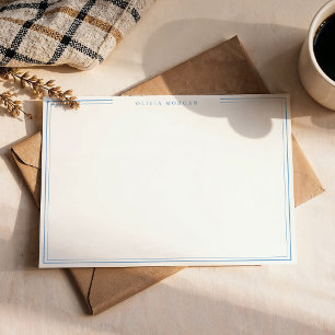 Simple Dusty Blue Border Name Stationery Note Card