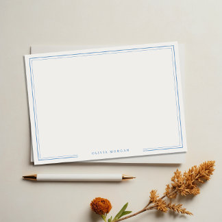 Simple Dusty Blue Border Name Stationery Note Card