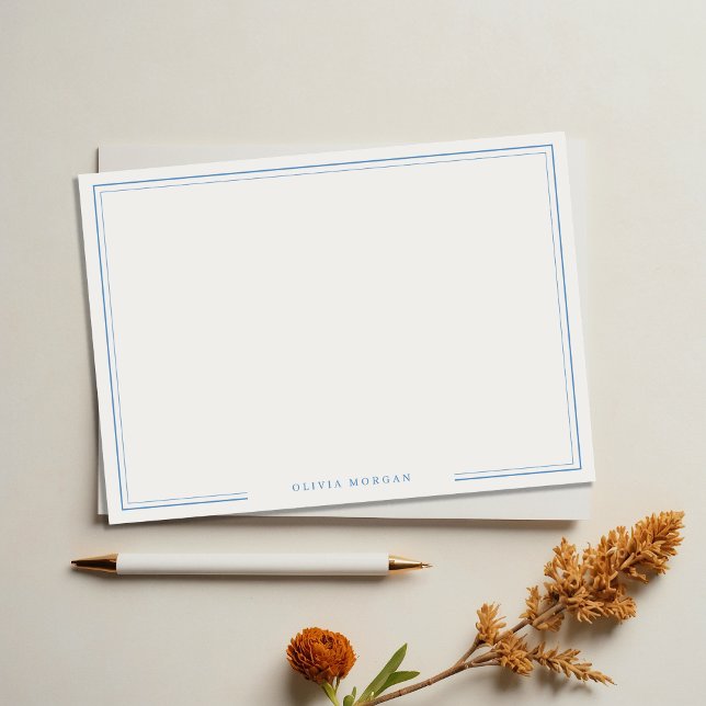 Simple Dusty Blue Border Name Stationery Note Card (Creator Uploaded)