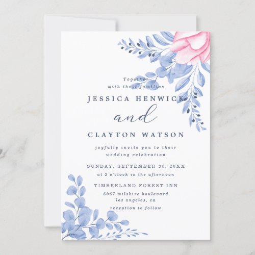 Simple Dusty Blue Botanical Eucalyptus Wedding Invitation