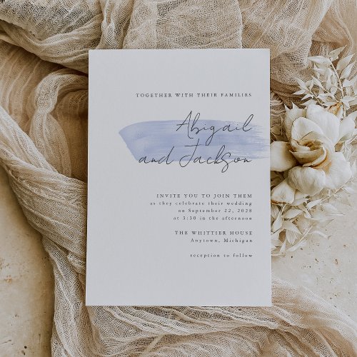 Simple Dusty Blue Brush Strokes Wedding Invitation