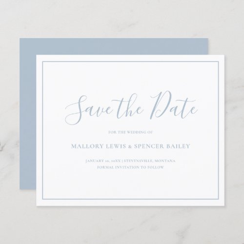 Simple Dusty Blue Budget Wedding Save the Date