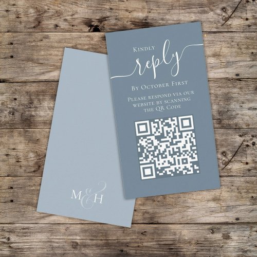 Simple Dusty Blue Calligraphy Reply QR Code Online Enclosure Card